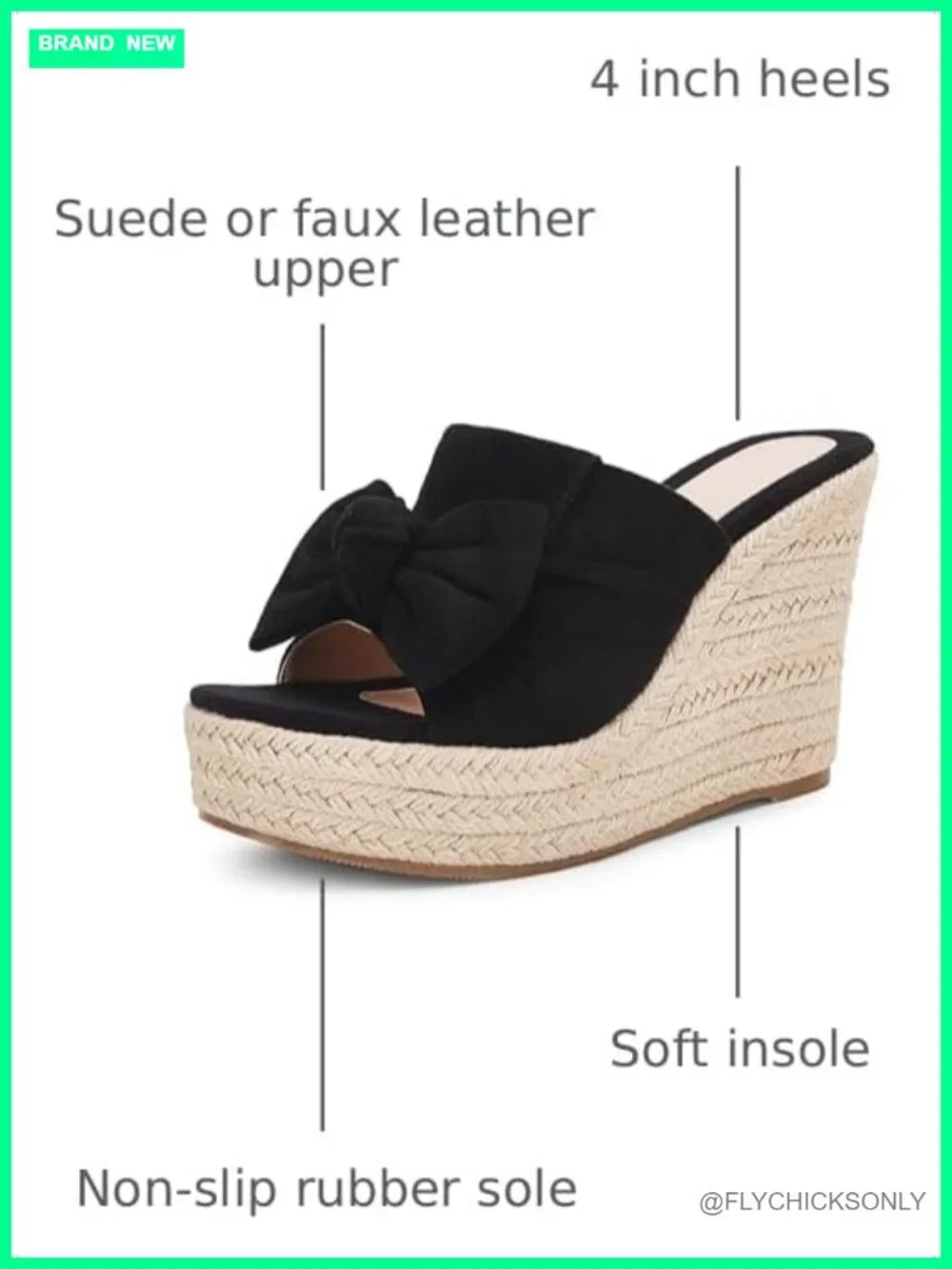 Suede Faux Leather Bow Tie Wedge Espadrille Mules